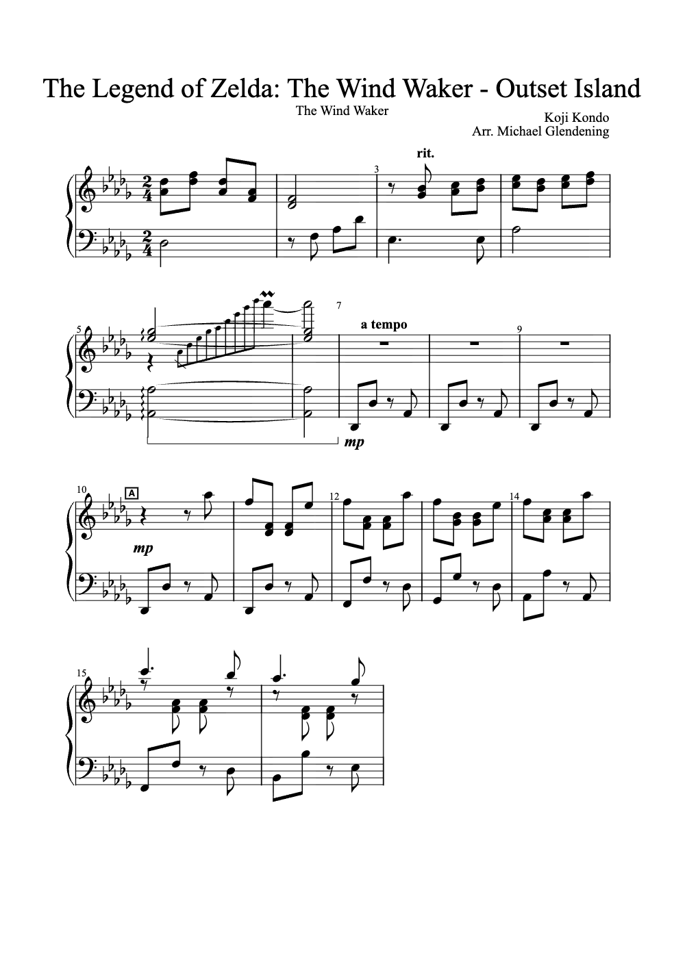 Sheet music preview for The Legend of Zelda: The Wind Waker - Outset Island