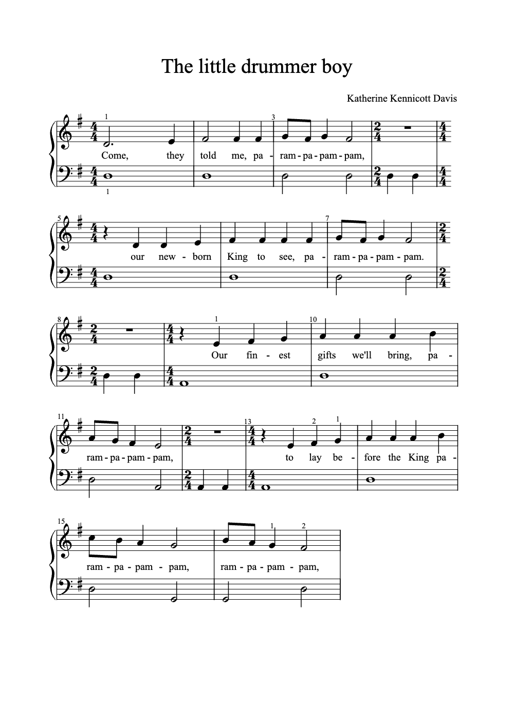 Sheet music preview for The Little Drummer Boy