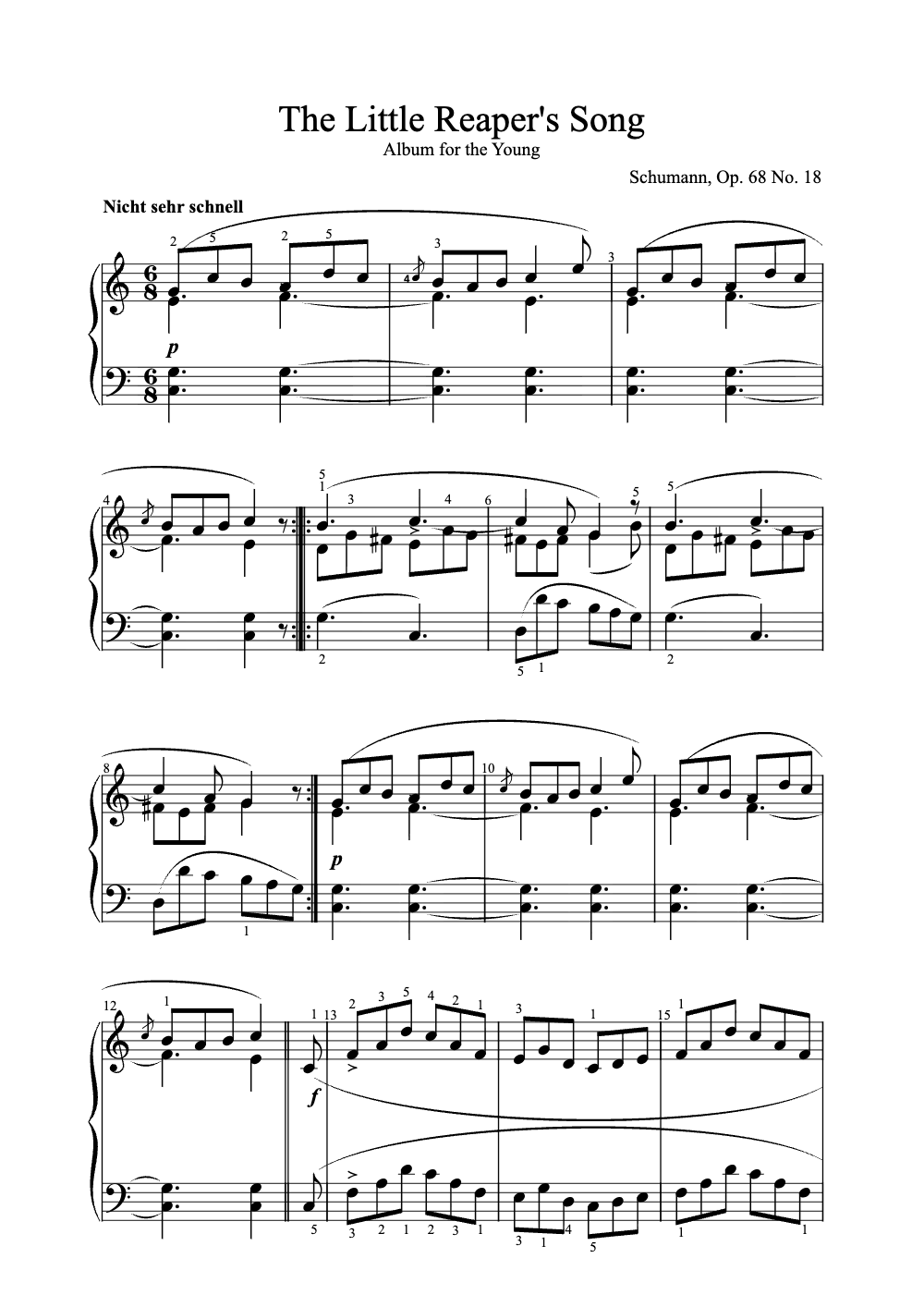 Sheet music preview for The Little Reaper's Song