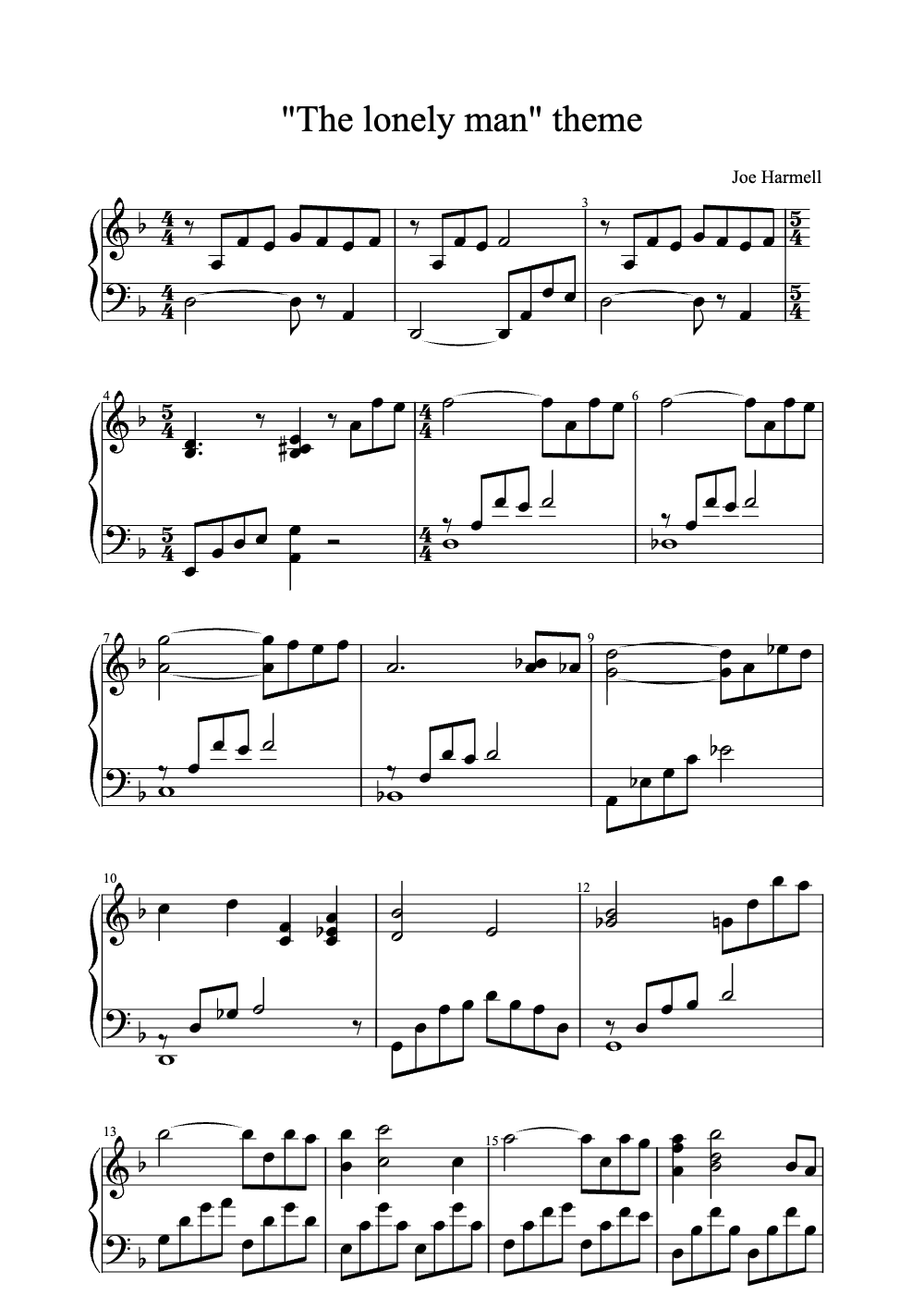 Sheet music preview for The Lonely Man Theme