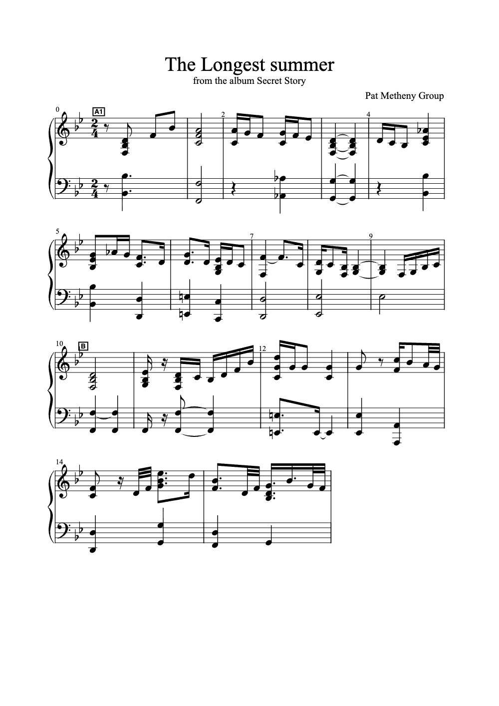 Sheet music preview for The Longest Summer