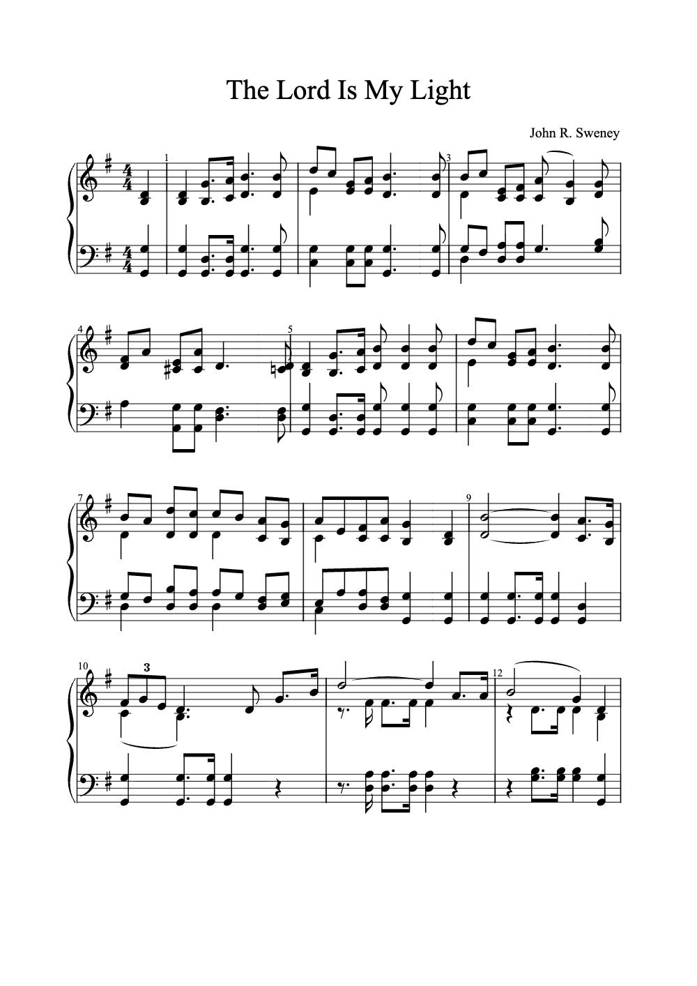 Sheet music preview for The Lord Is My Light
