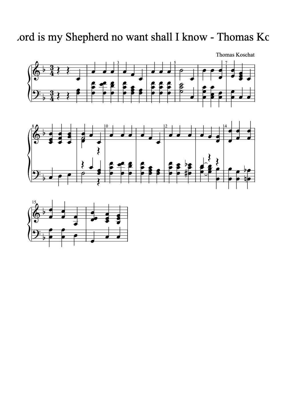 Sheet music preview for The Lord Is My Shepherd, No Want Shall I Know