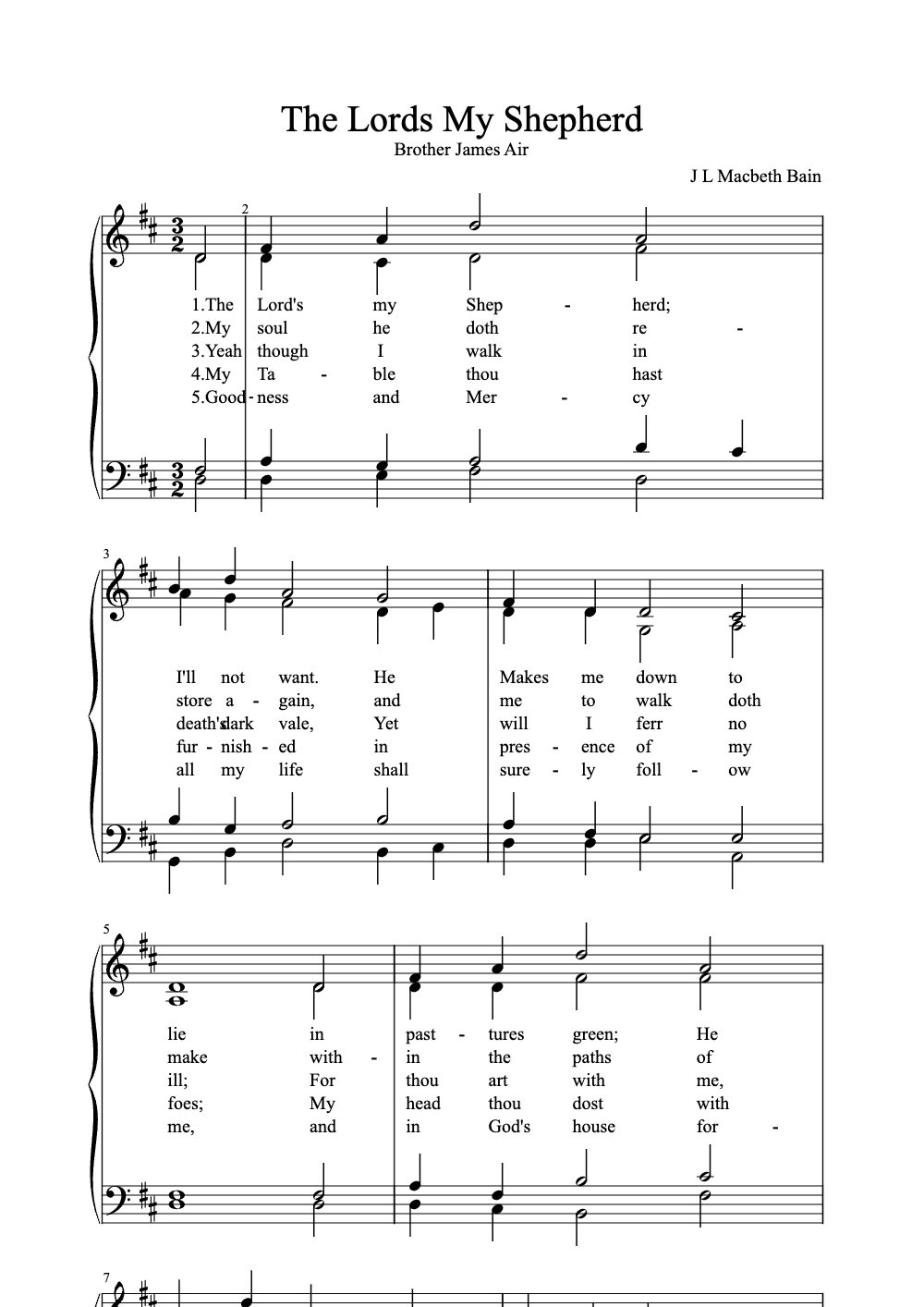 Sheet music preview for The Lord's My Shepherd