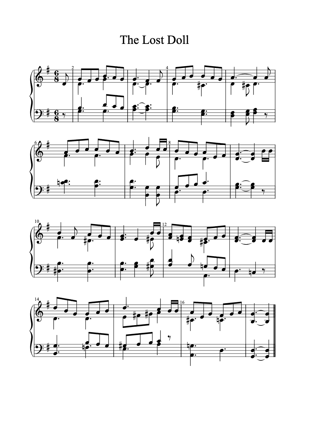 Sheet music preview for The Lost Doll