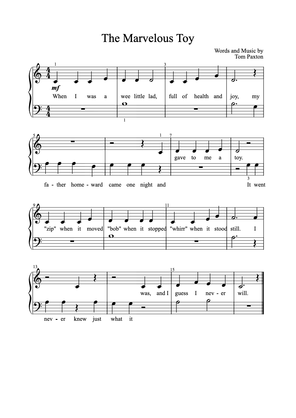 Sheet music preview for The Marvelous Toy