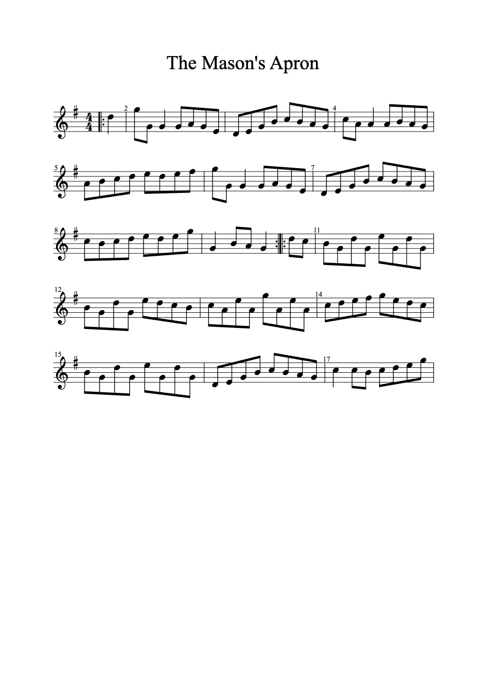 Sheet music preview for The Mason's Apron