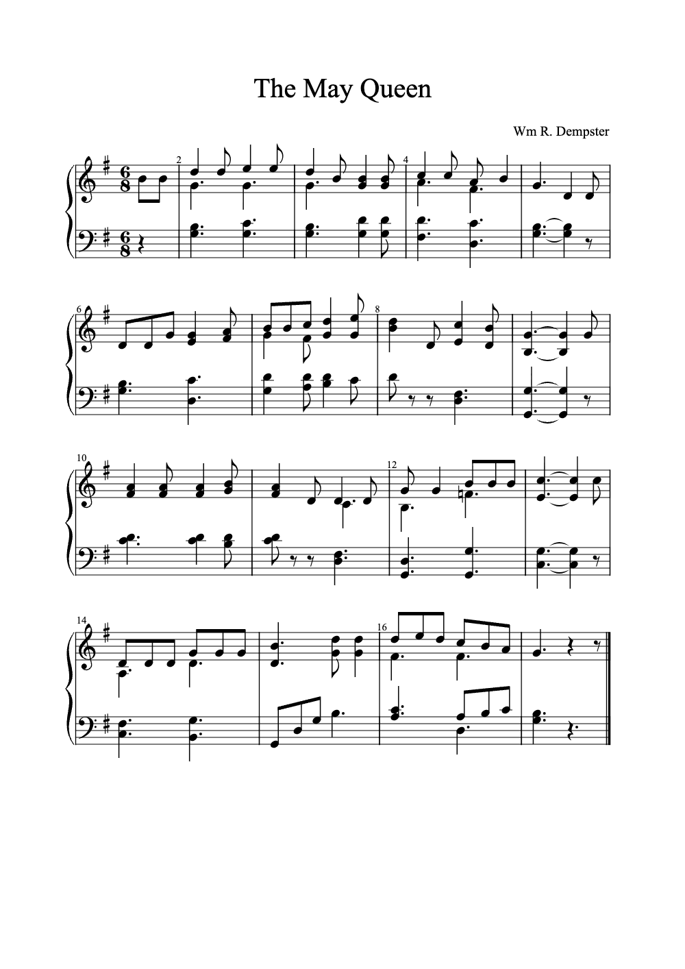 Sheet music preview for The May Queen