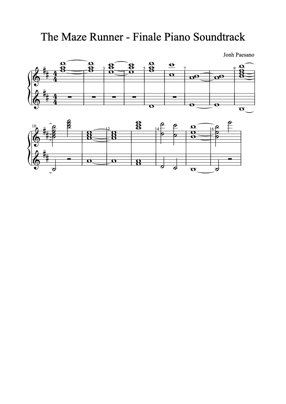 Sheet music preview for The Maze Runner - Finale