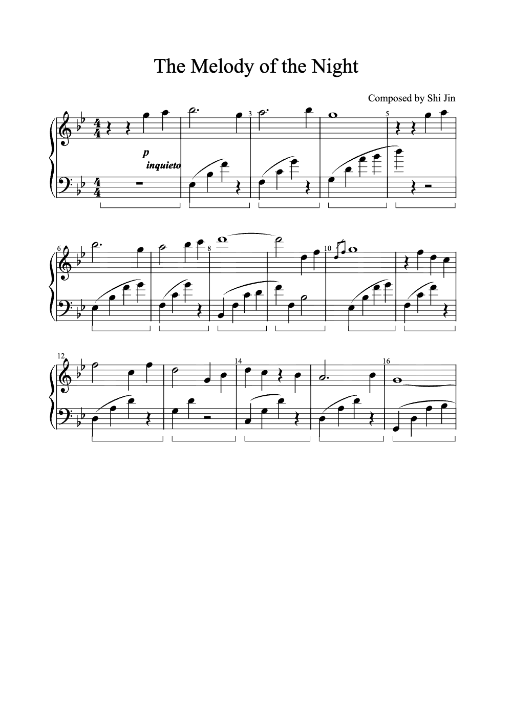 Sheet music preview for The Melody of the Night