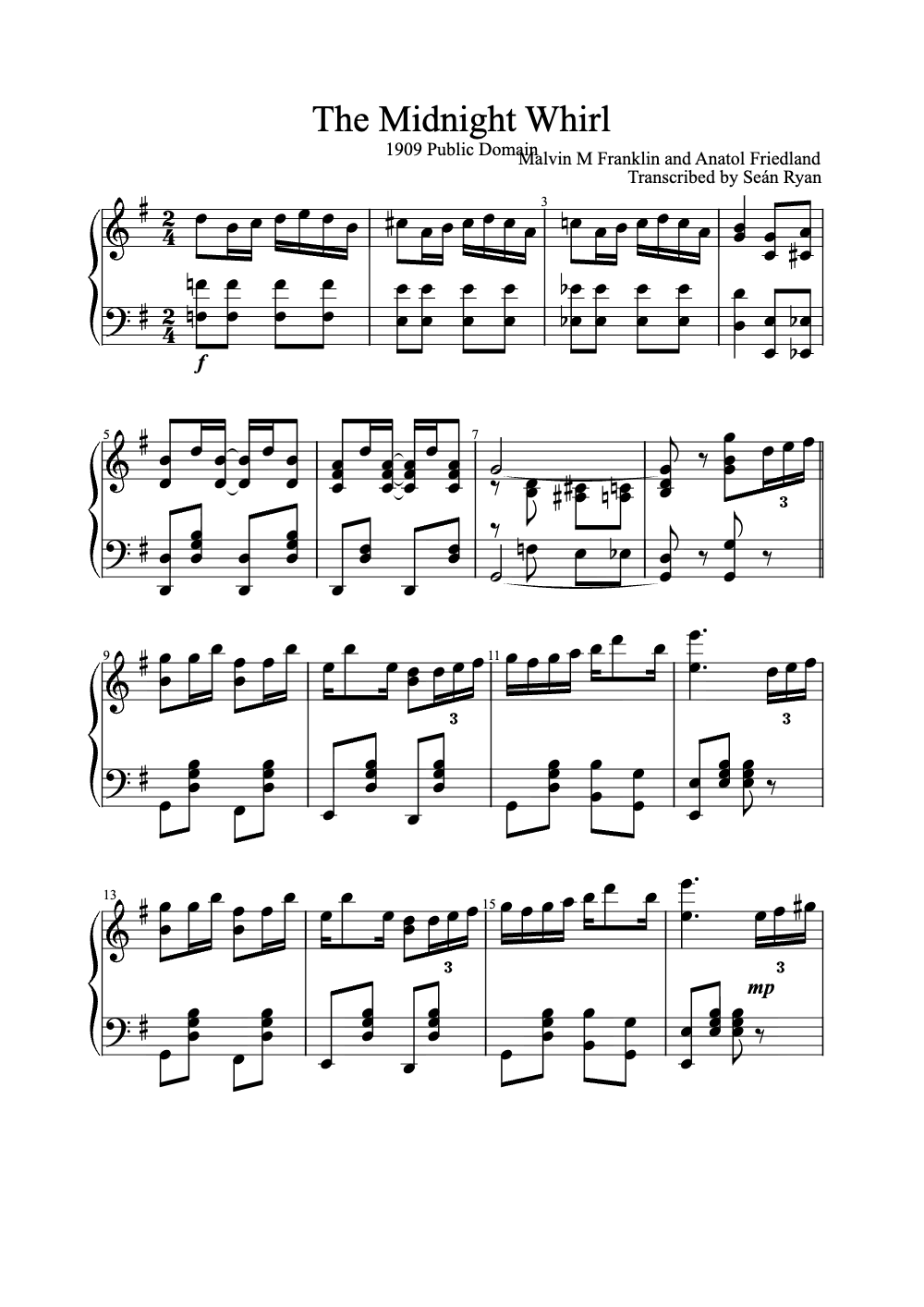 Sheet music preview for The Midnight Whirl
