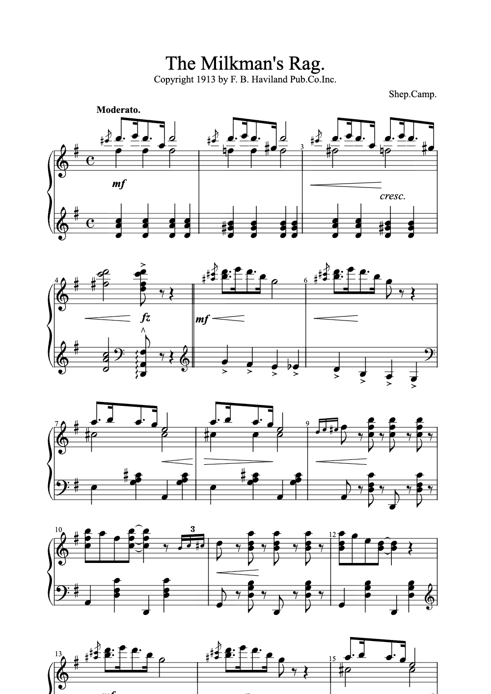 Sheet music preview for The Milkman's Rag