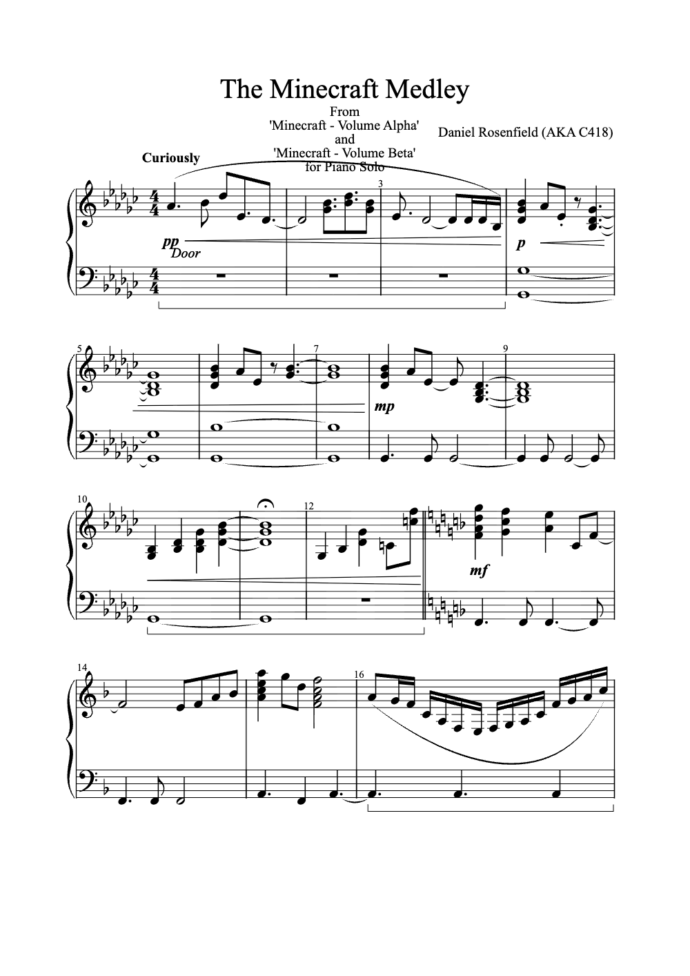 Sheet music preview for The Minecraft Medley