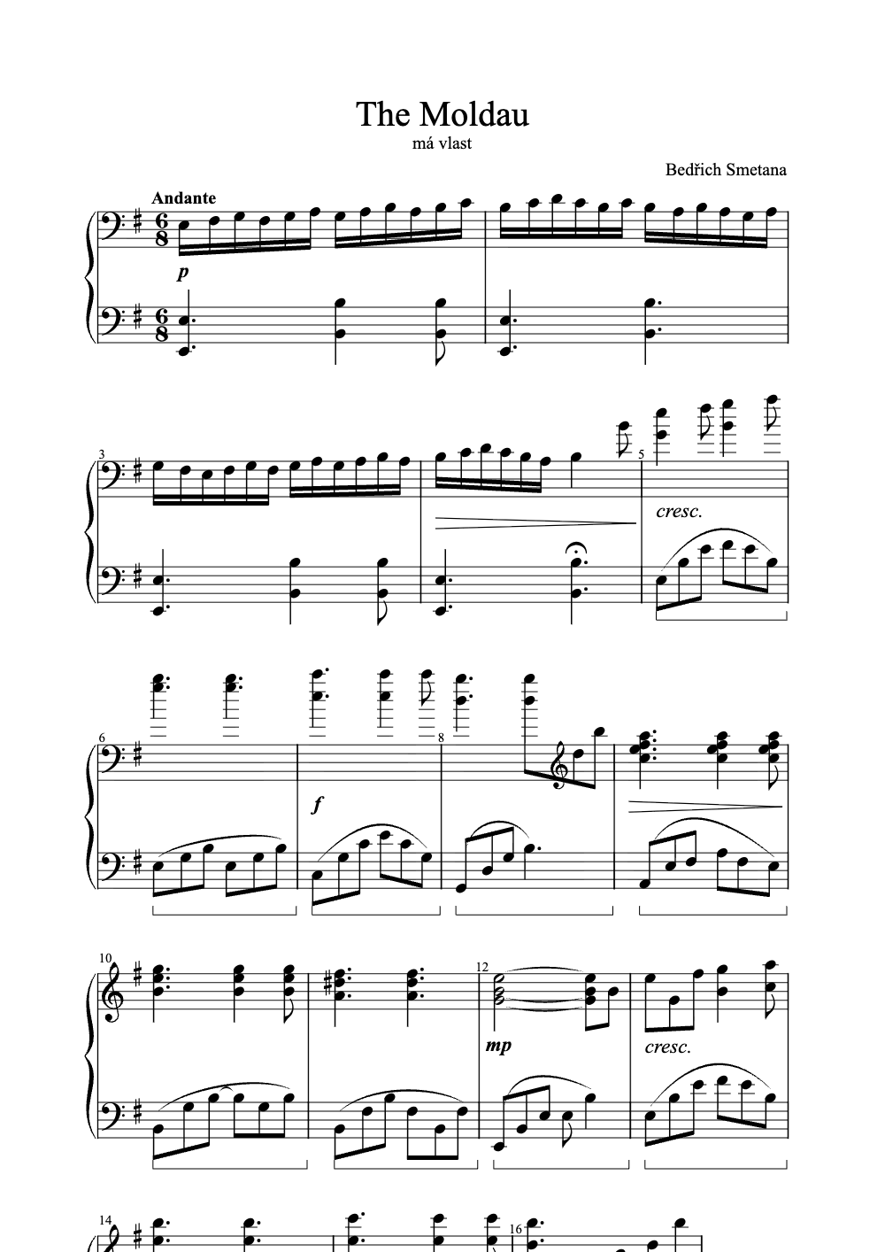 Sheet music preview for The Moldau