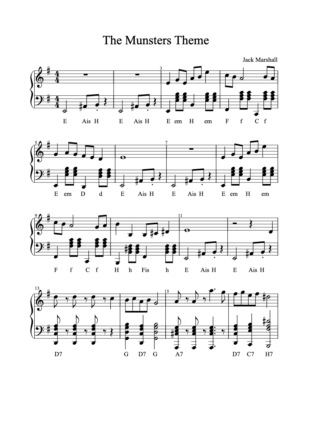 Sheet music preview for The Munsters Theme