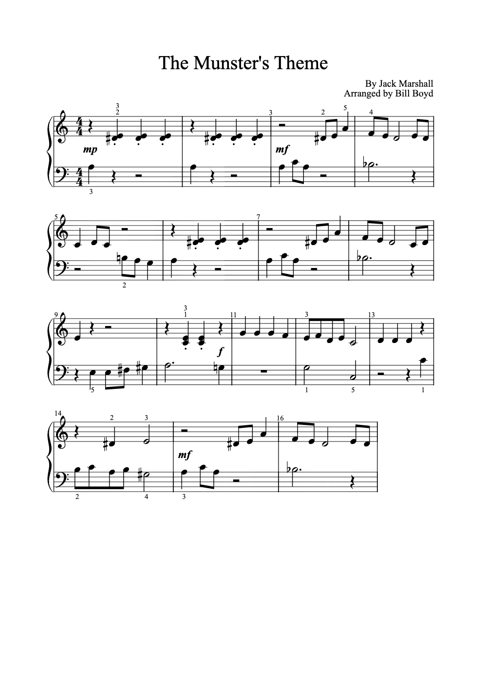Sheet music preview for The Munsters Theme