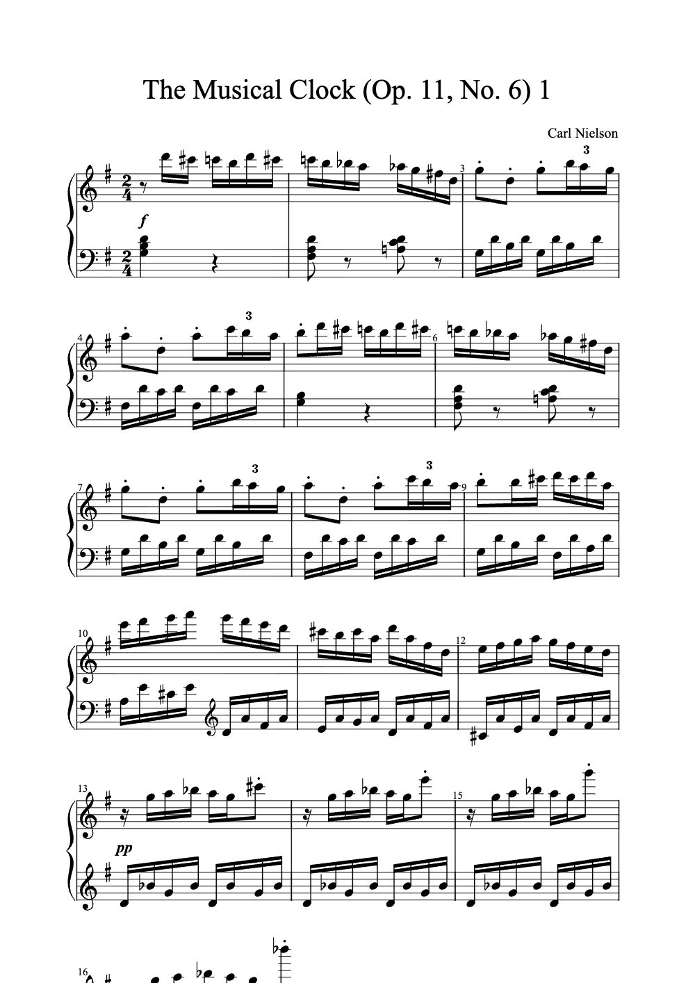 Sheet music preview for The Musical Clock