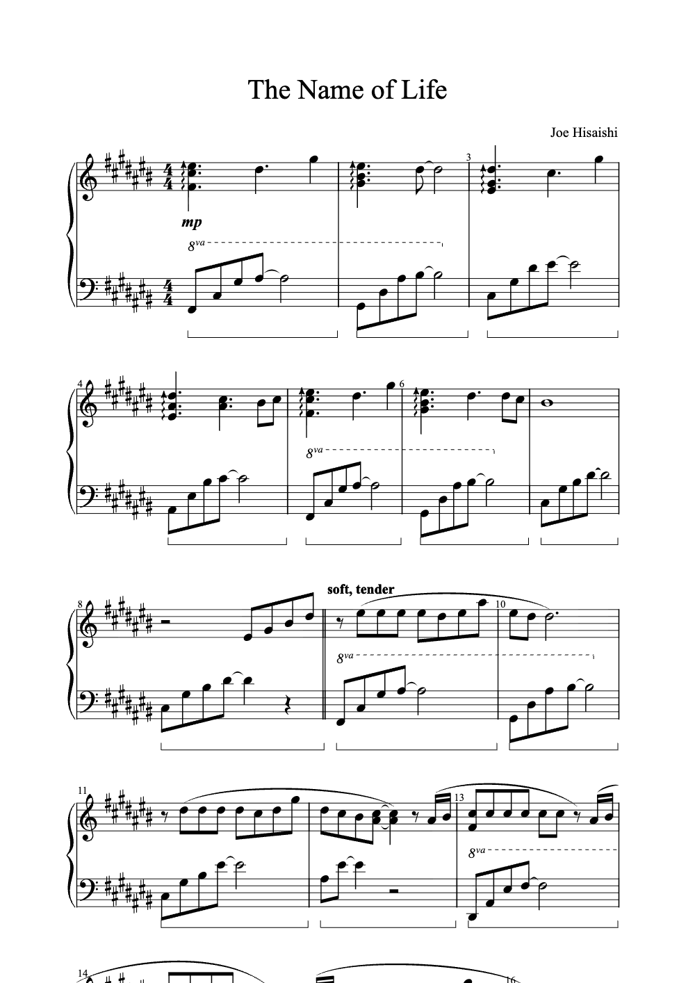 Sheet music preview for The Name of Life