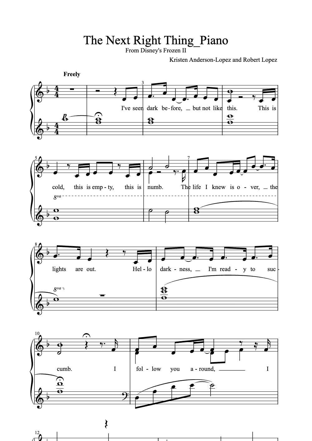 Sheet music preview for The Next Right Thing