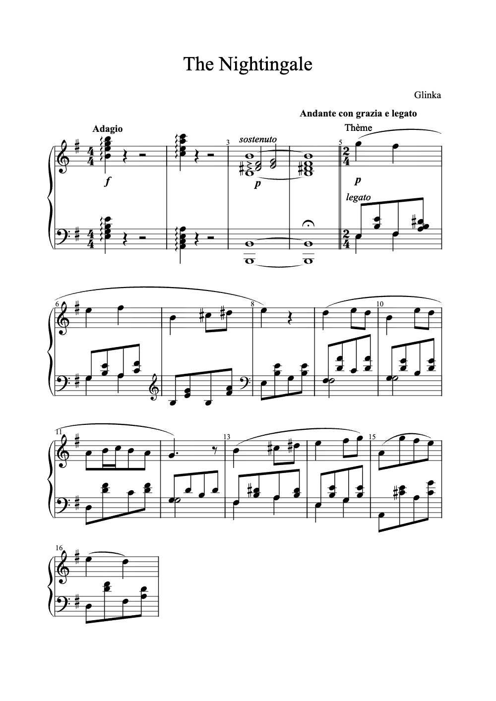 Sheet music preview for The Nightingale