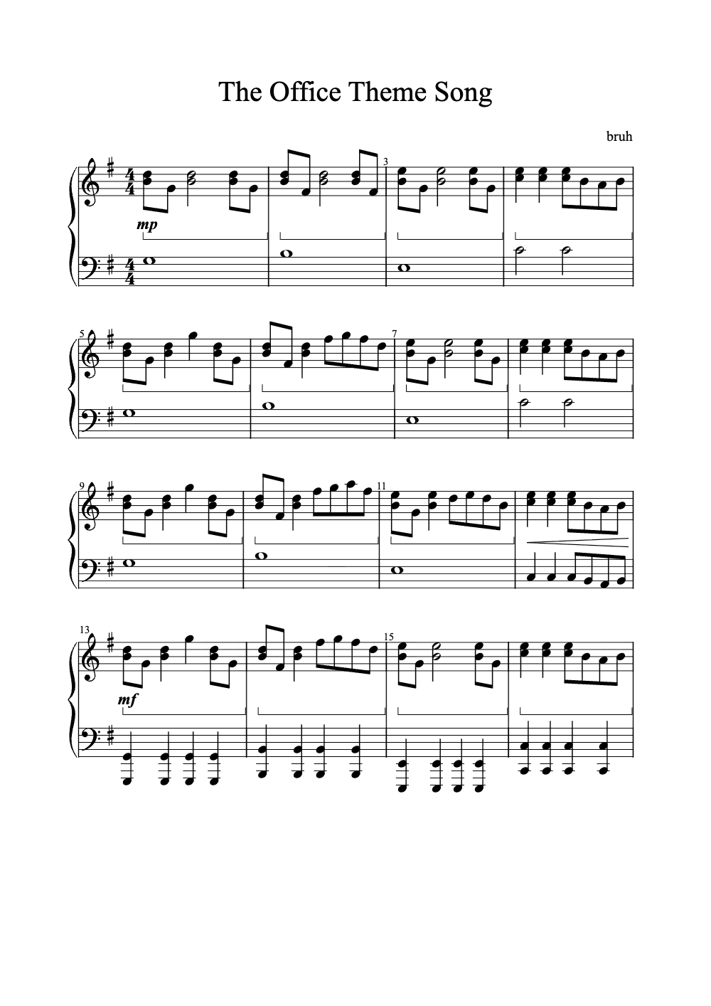 Sheet music preview for The Office Theme Song
