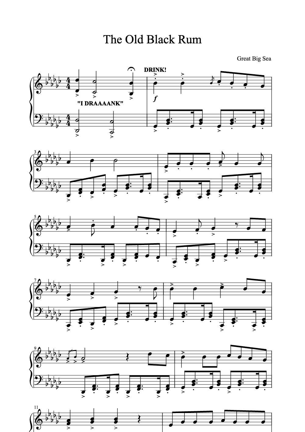 Sheet music preview for The Old Black Rum