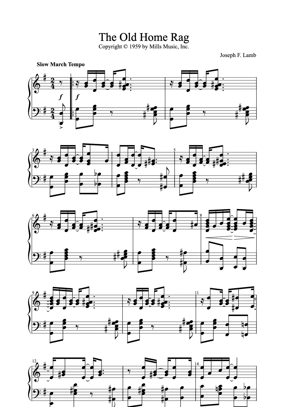 Sheet music preview for The Old Home Rag