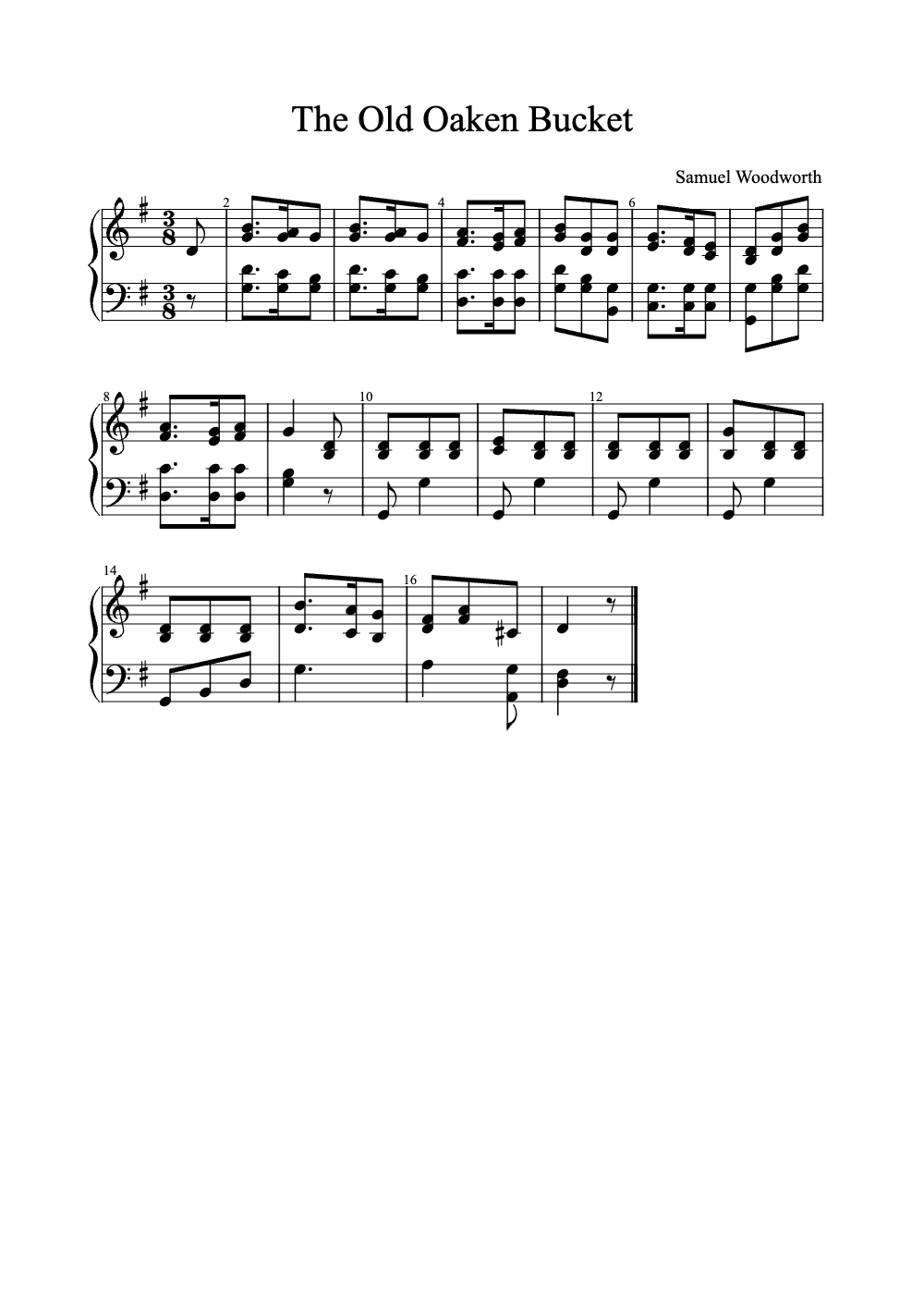 Sheet music preview for The Old Oaken Bucket