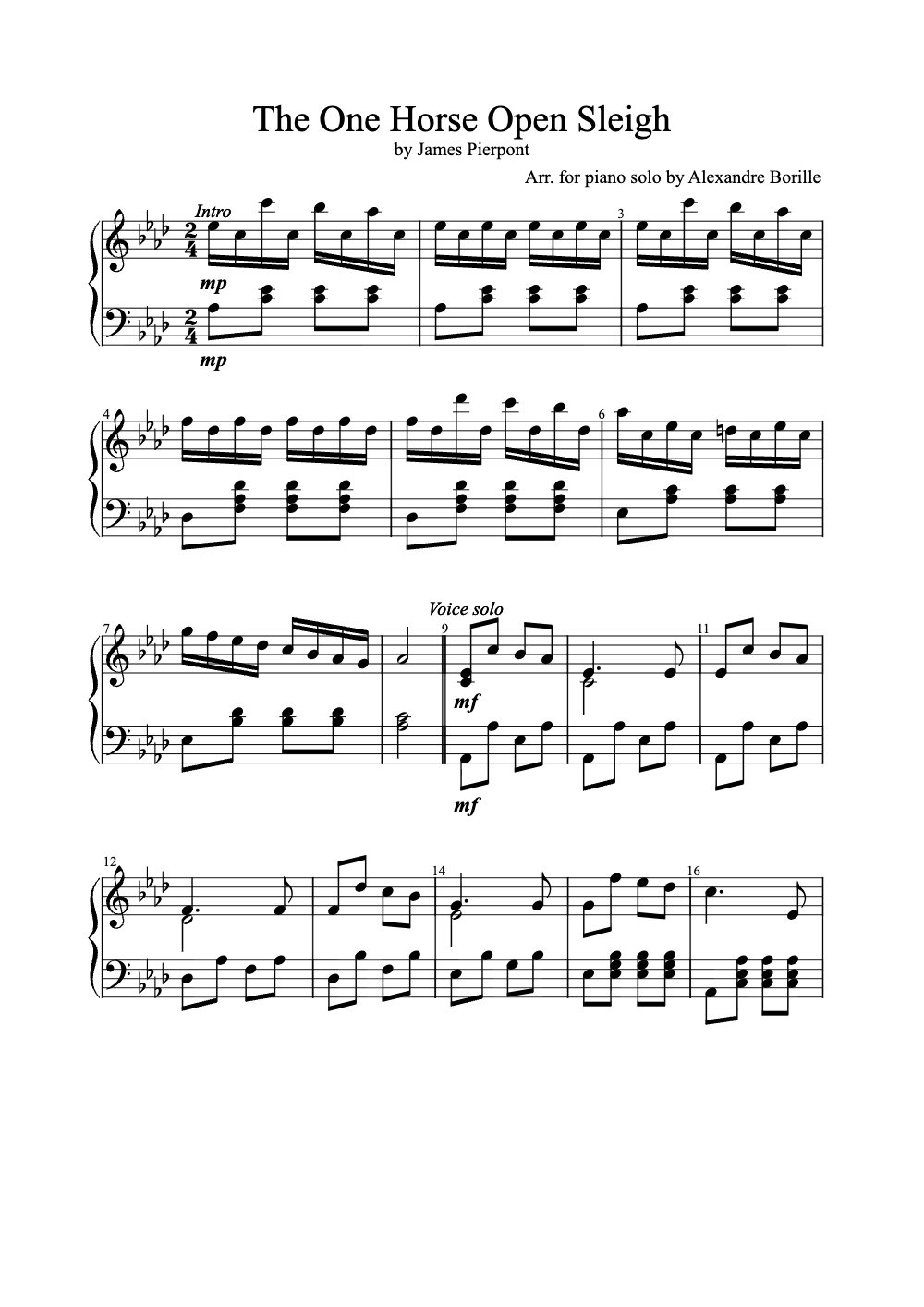 Sheet music preview for The One Horse Open Sleigh
