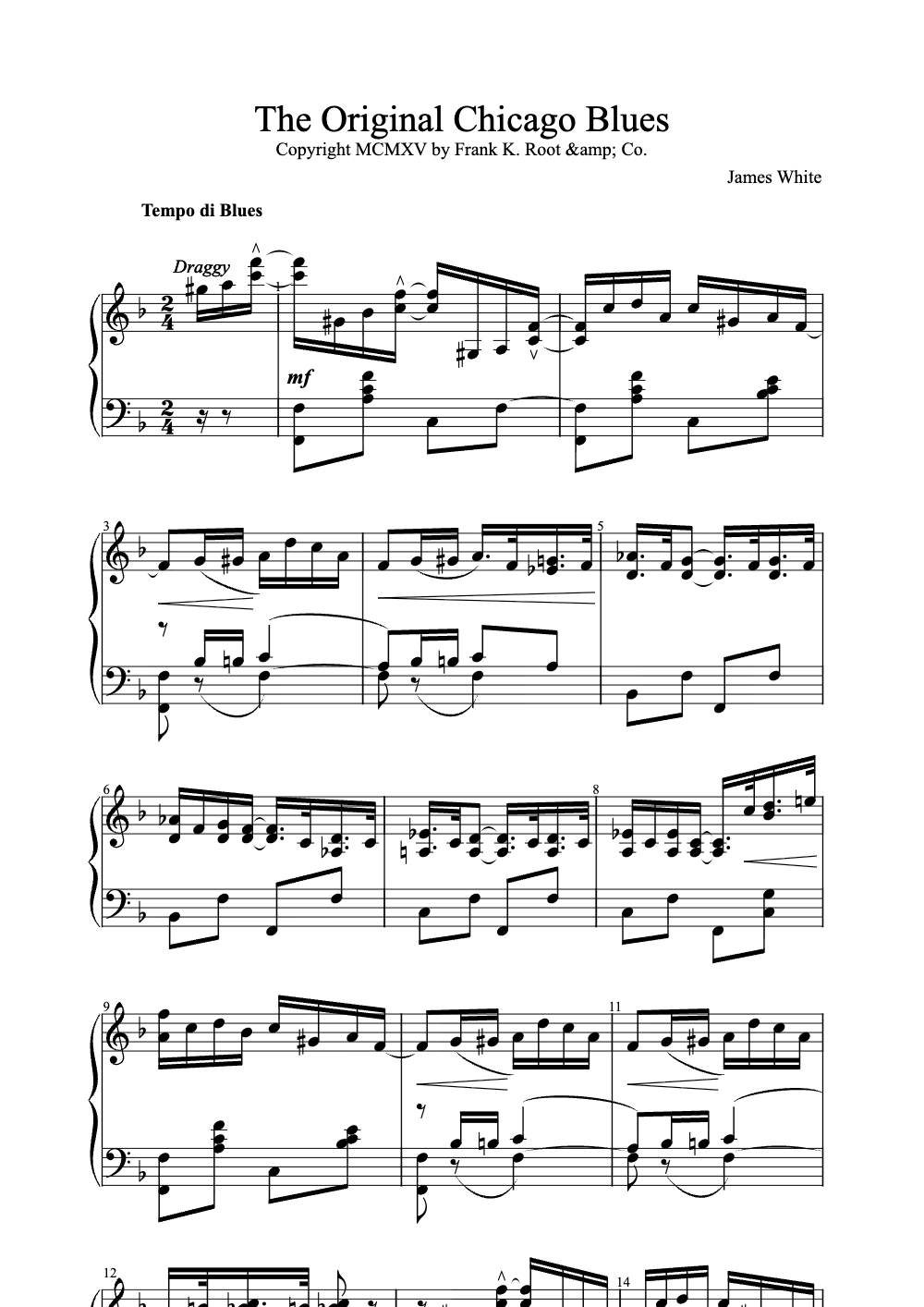 Sheet music preview for The Original Chicago Blues