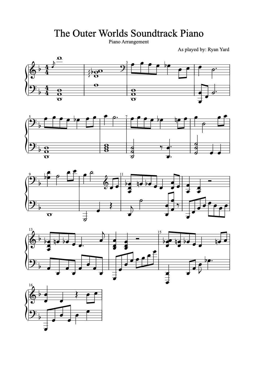 Sheet music preview for The Outer Worlds Soundtrack