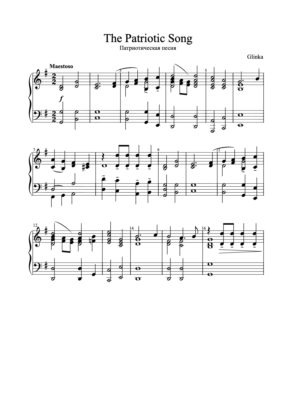 Sheet music preview for The Patriotic Song
