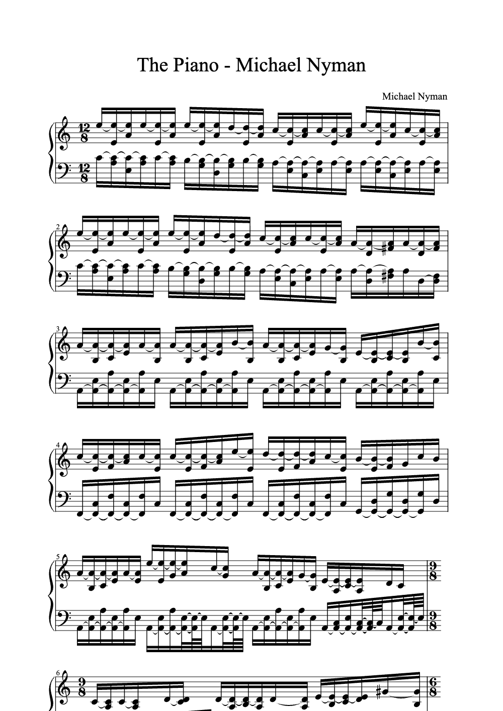 Sheet music preview for The Piano