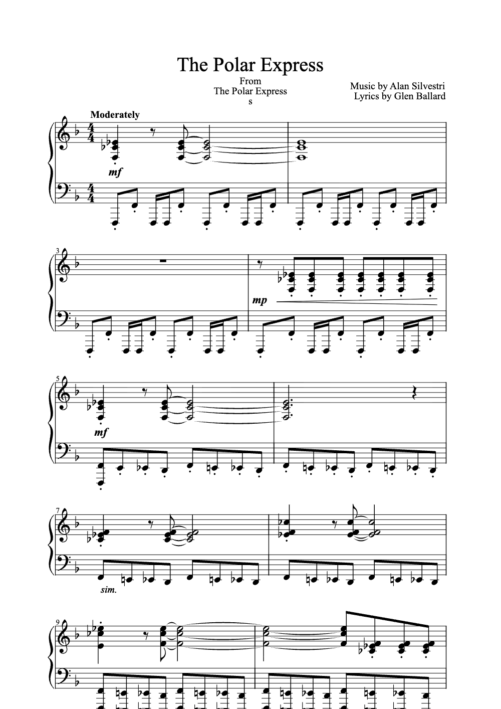 Sheet music preview for The Polar Express