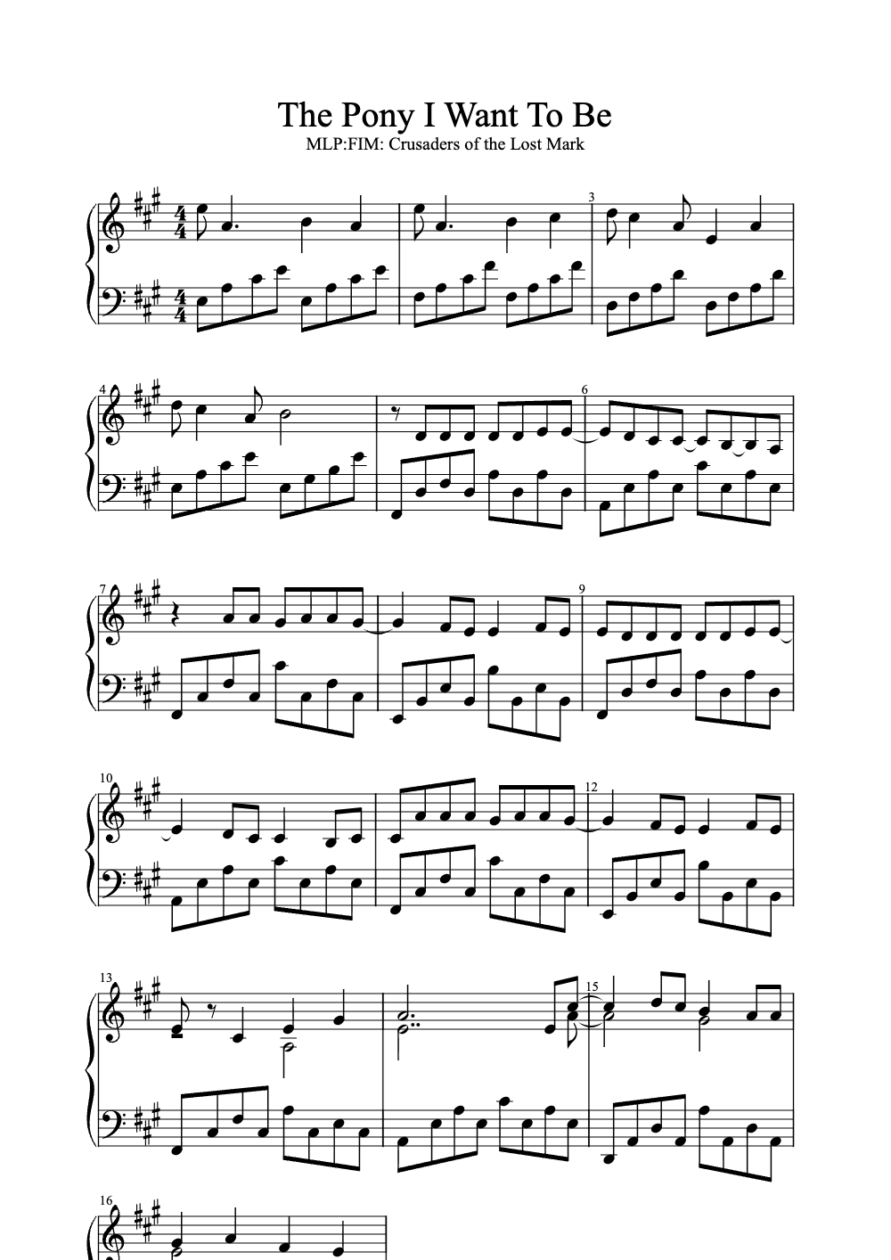 Sheet music preview for The Pony I Want to Be