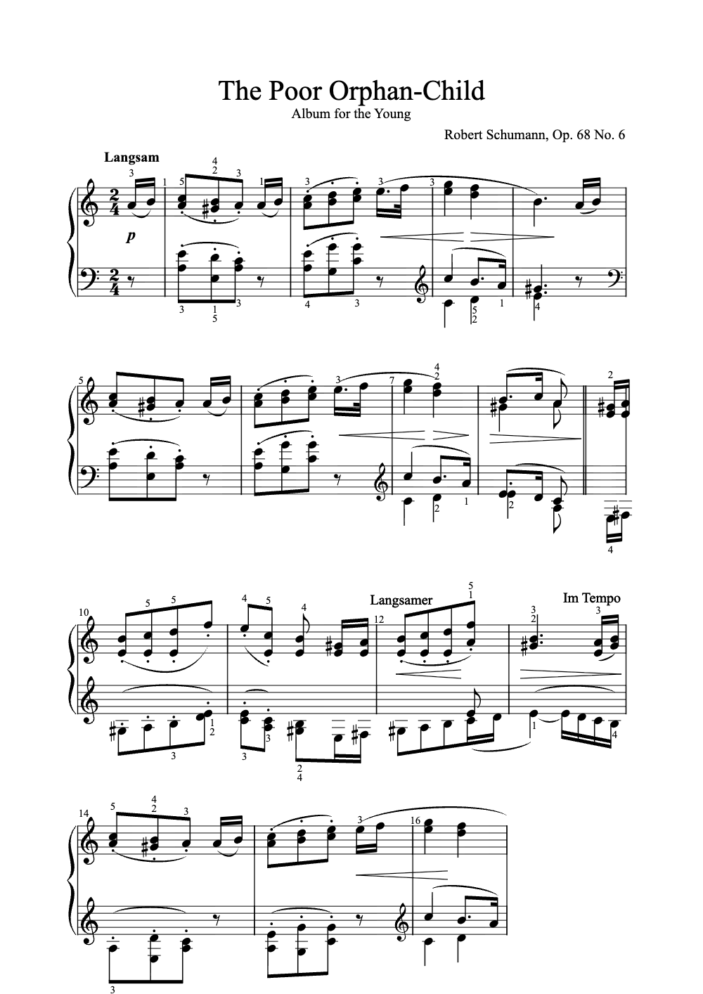 Sheet music preview for The Poor Orphan-Child