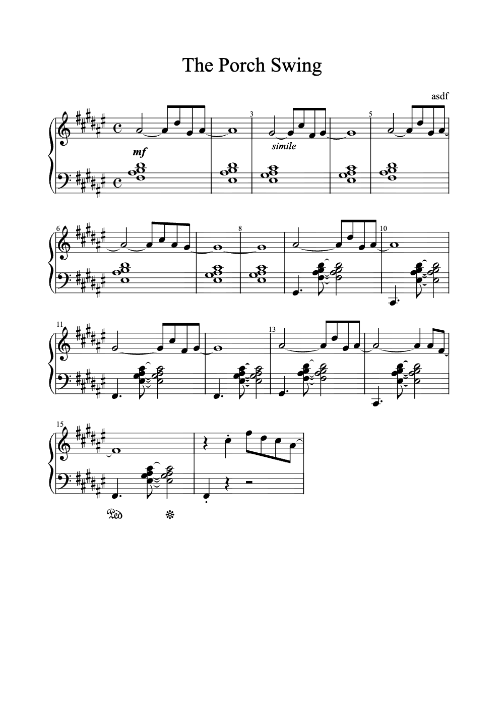 Sheet music preview for The Porch Swing