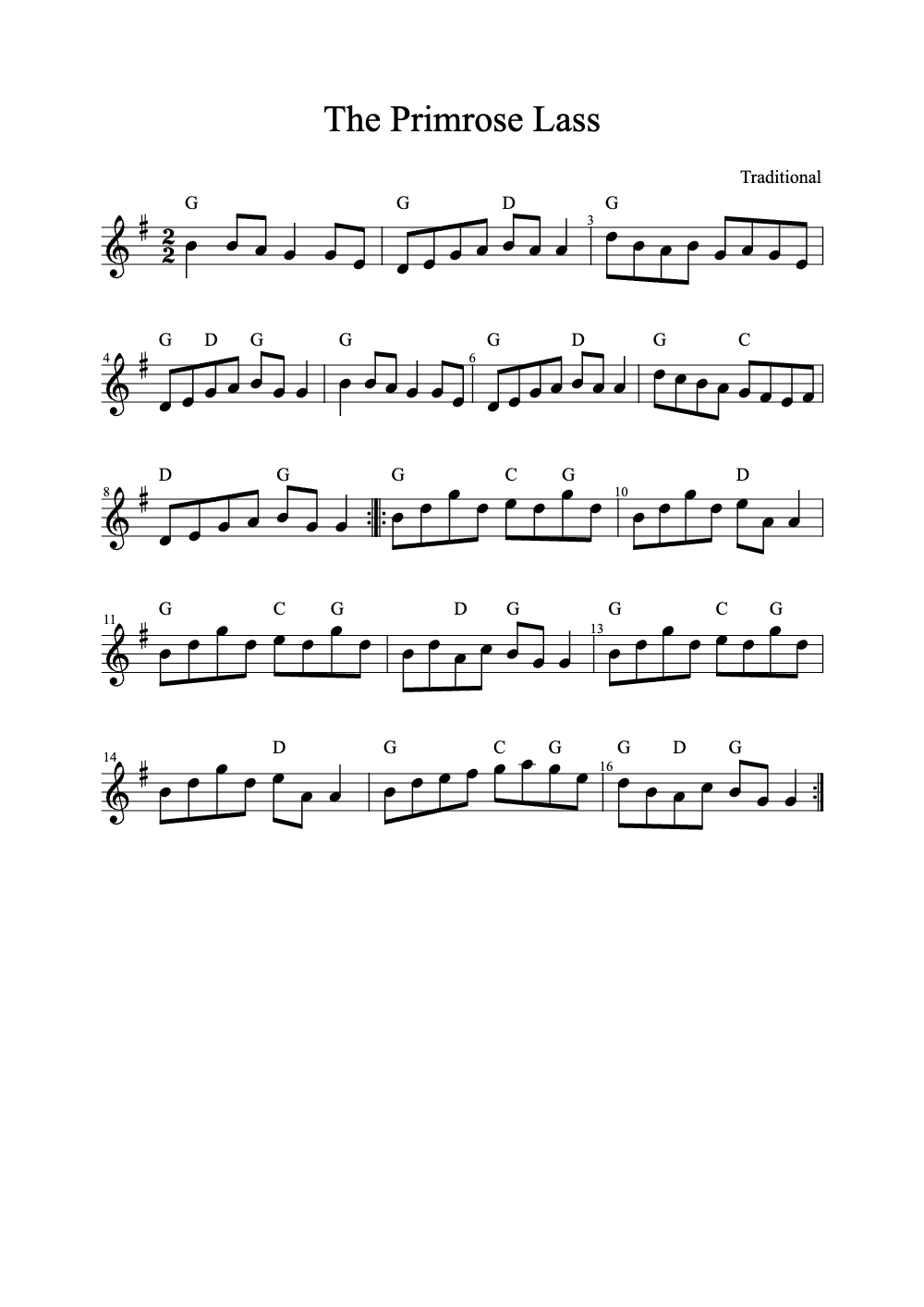 Sheet music preview for The Primrose Lass