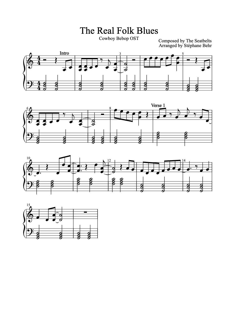 Sheet music preview for The Real Folk Blues