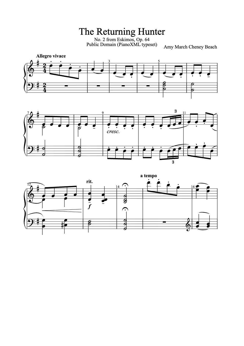 Sheet music preview for The Returning Hunter