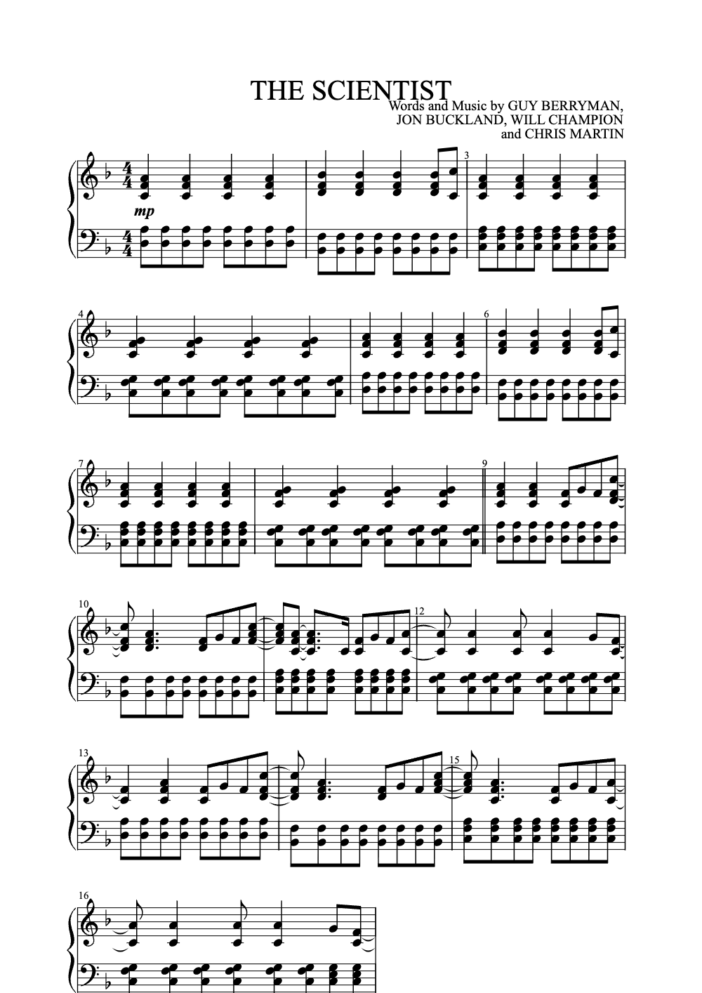 Sheet music preview for The Scientist