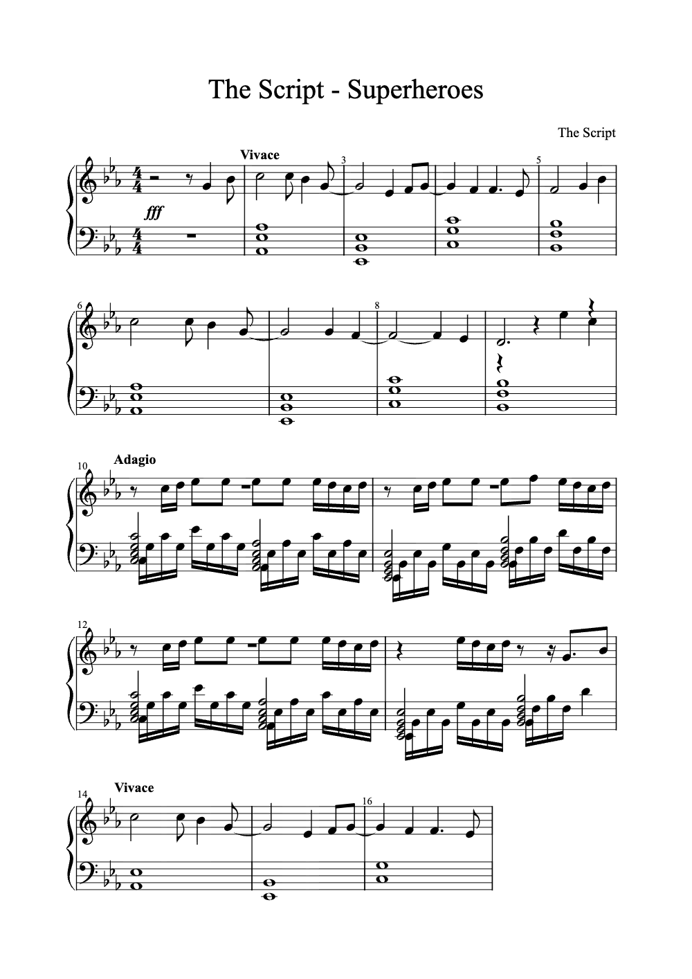 Sheet music preview for Superheroes