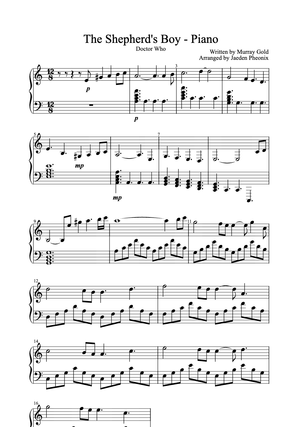 Sheet music preview for The Shepherd's Boy