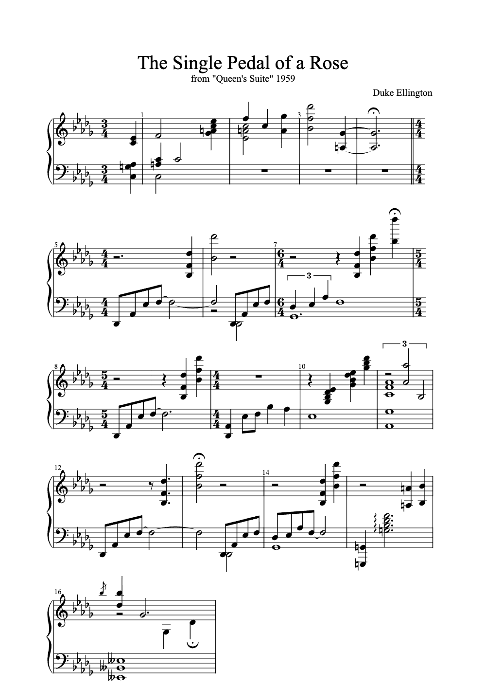 Sheet music preview for The Single Pedal of a Rose