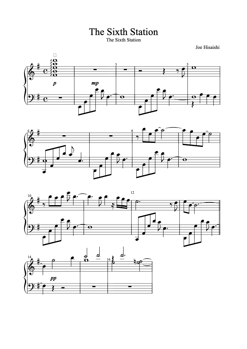 Sheet music preview for The Sixth Station
