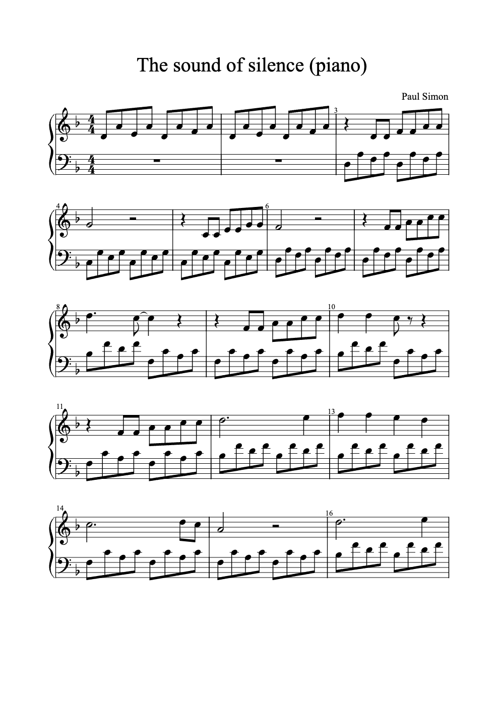 Sheet music preview for The Sound of Silence
