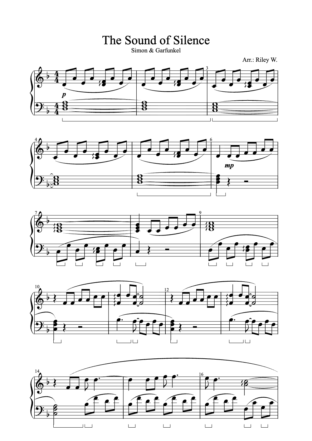 Sheet music preview for The Sound of Silence