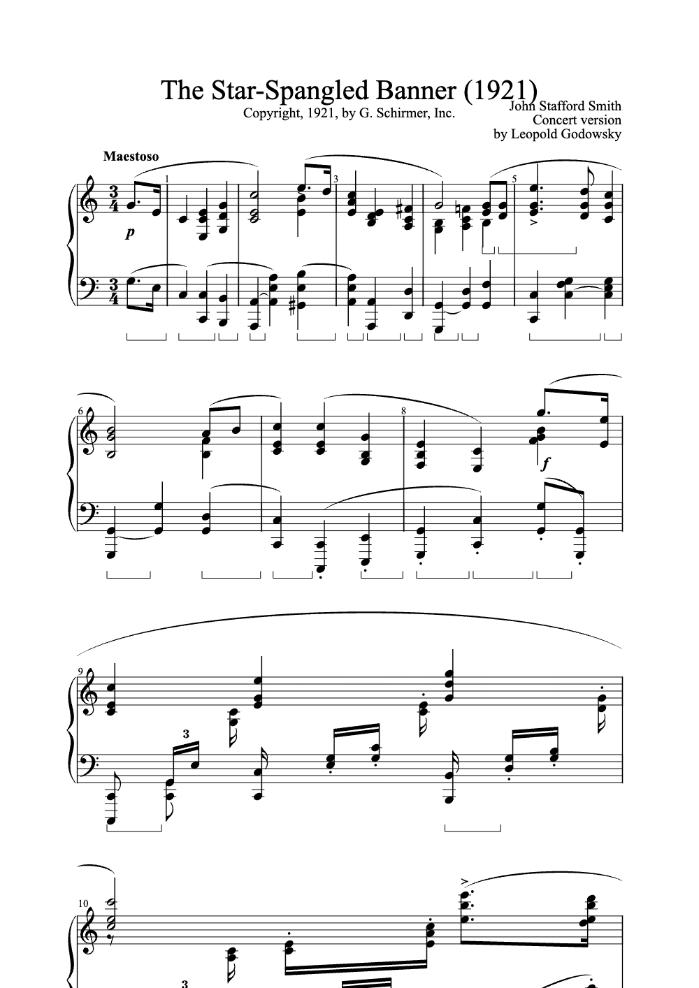 Sheet music preview for The Star-Spangled Banner