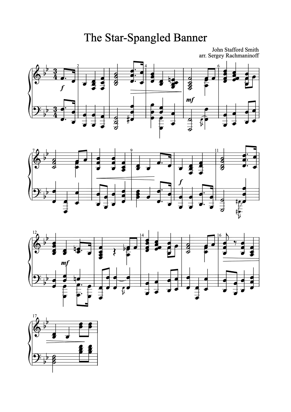 Sheet music preview for The Star-Spangled Banner