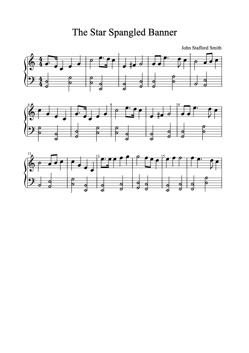 Sheet music preview for The Star Spangled Banner